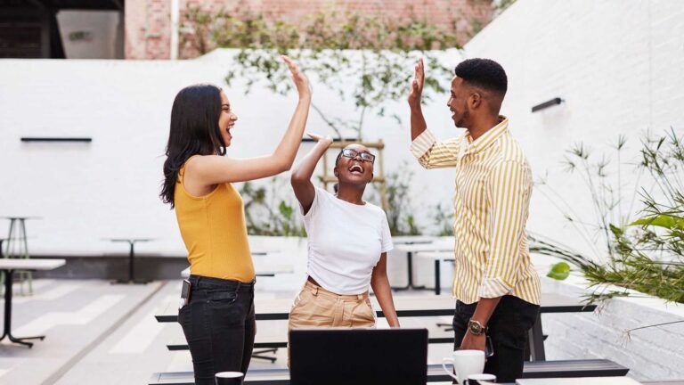 People high fiving