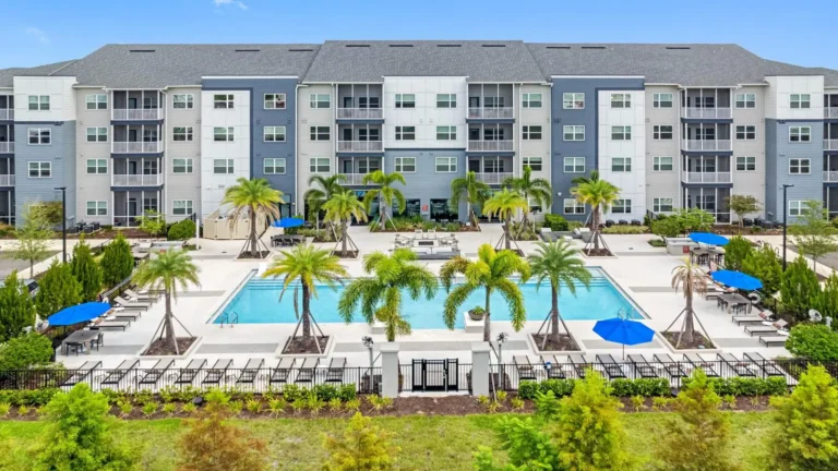 The Henry community pool and apartments, panoramic view